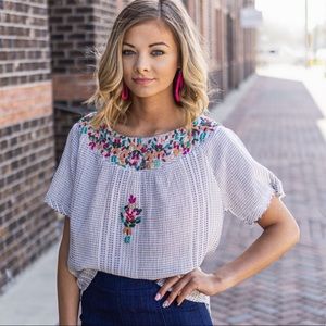 NWT THML Multicolored Embroidered Top